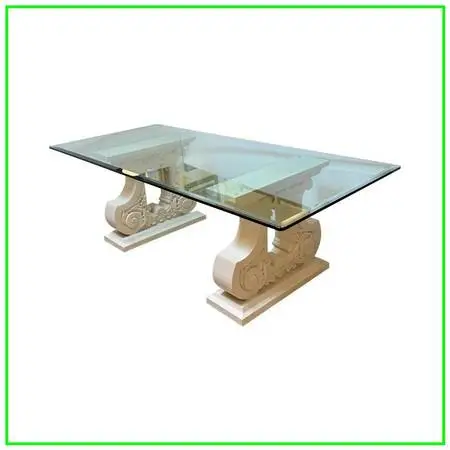 Kreiss Double Pedestal + Beveled Glass Top Dining Table
