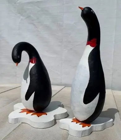 A pair of Penguin sculptures made of natural Gourds, one of the kind
