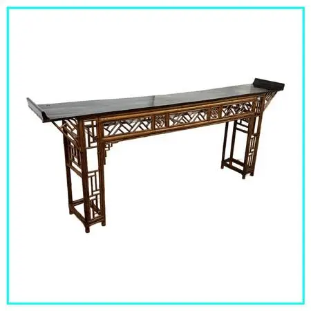 Chinese Bamboo Altar Table With Black Lacquer Top