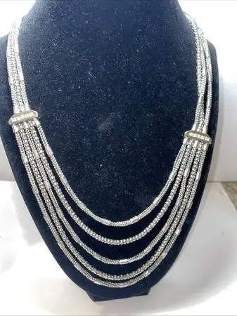 Jennifer Lopez JLo Silver Tone Multistrand Chain Necklace. Length 18”