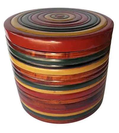 Japanese Jubako Wood Three 3 Tiered Lunch Box Lacquer Round Multicolor