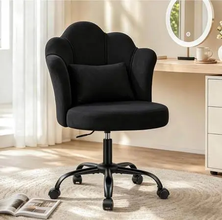 BestGlory Petal Vanity Chair with Wheels, 3.15 Thick Cushion Makeup Chair, Adju