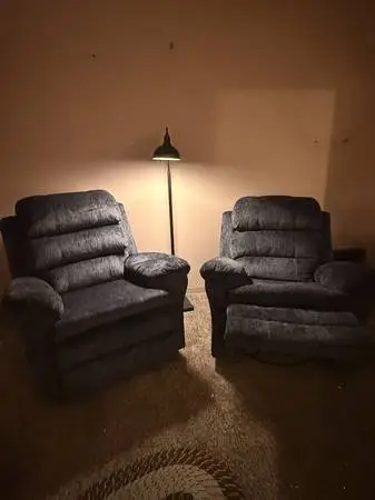 2 Beautiful Blue-Gray Reclining Chairs – Like New