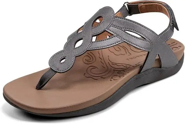 Rockport Womens Ramona Flats Sandals, Pewter 7.5 / 8.5 / 8.5 Wide / 9