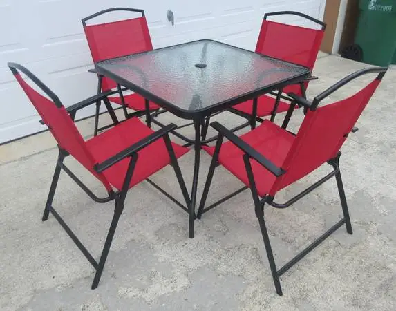 5 Piece Outdoor Patio Set with 4 Chairs, Water Wave Tempered Glass Top