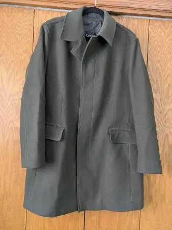 Sanyo Mens Wool Overcoat - 44R - color 77 Moss, Length 36 inches