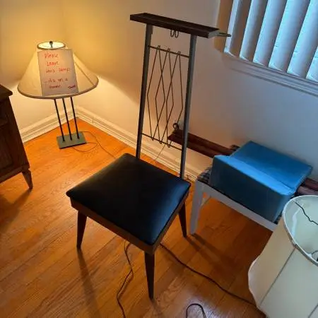 Vtg MCM Mid-Century modern suit caddy and chair