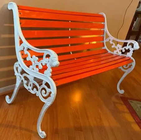Heavy duty cast iron garden bench with wood board