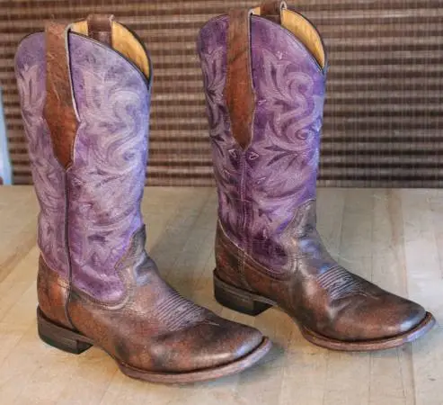 Rocky Leather Western Boots – Brown & Purple Embroidered, Women’s 7.5M