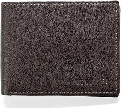 Steve Madden Mens Leather Wallet Extra Capacity Attached Flip Pockets