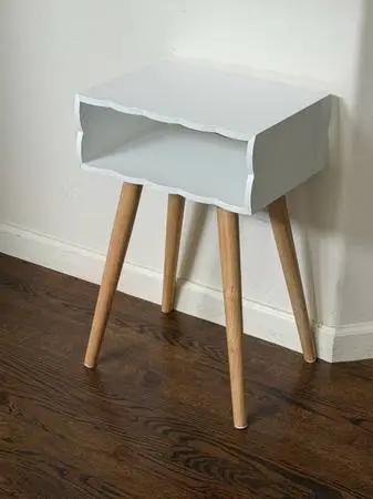 White Wood Scalloped Mid-Century Modern Style Nightstand