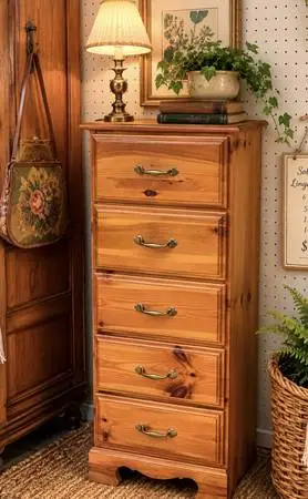 Vintage wood pine 5 drawer chest