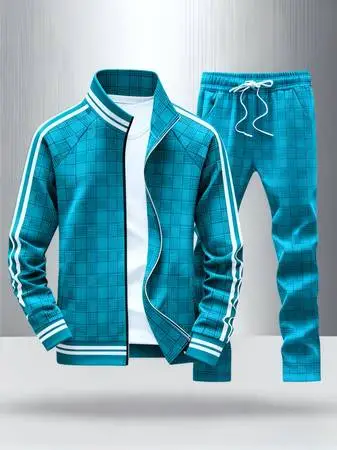 NEW Mens Tracksuit Sets featuring Checkered Pattern Sportswear Set-20