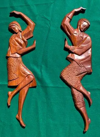 A pair of large size wood carved dancing figuring