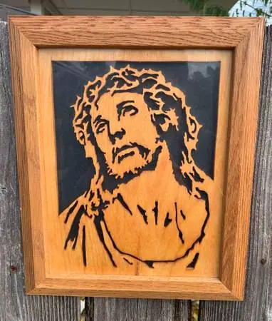 Framed wood laser engraved Jesus Sculpture