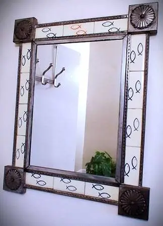 Christian Mirror with Hand-painted Fish Tiles