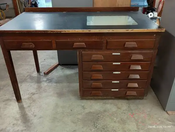 Custom drafting/art/craft table with glass cut-out for light table