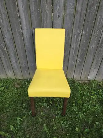 Modern Yellow Leather Chair with Brown Wood Legs