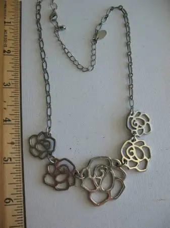 Silver Tone Roses Necklace $15