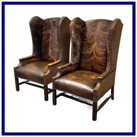 Paul Robert Lexie Hide Wingback Chairs, Pair