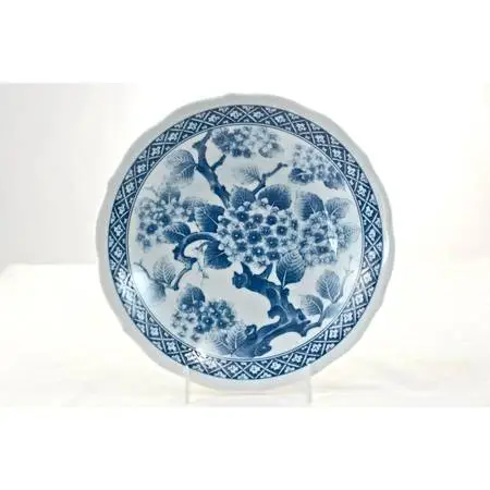 Blue and White Cherry Blossom scalloped bowl 8”