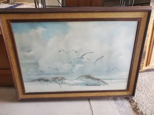 Seagulls on a beach painting