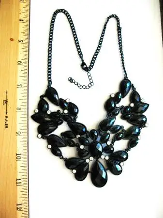 Black and Clear Rhinestone Statement Necklace $20