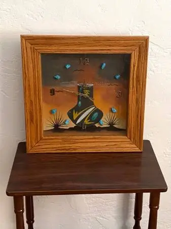 Vintage Navajo Sand Painting Clock Pottery