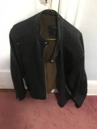 Mens 😟black Leather top gun biker coat black