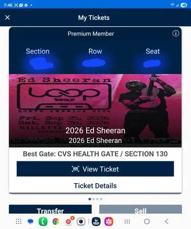 Ed Sheeran Gillette Section 130 and Floor seats
