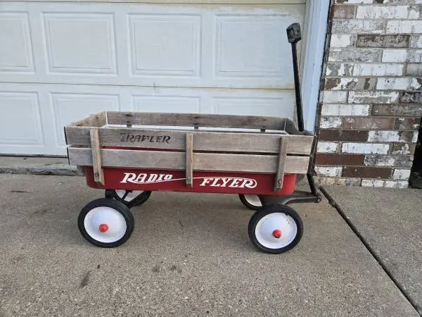 Vintage Steel w/h Wood Rails Radio Flyer Kids Childs Wagon