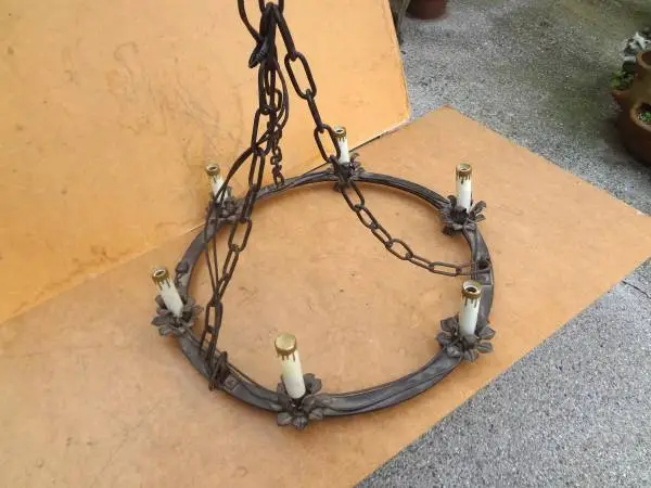Black Farmhouse Chandelier, 6-Light Wagon Wheel Chandelier Metal