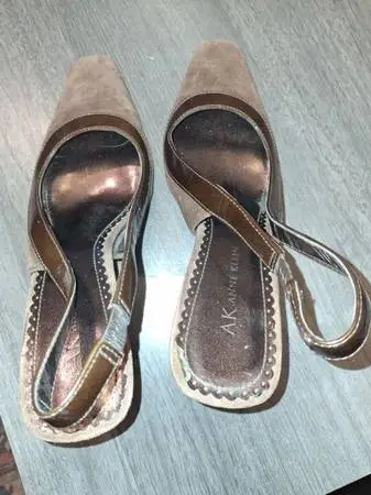 AK Anne Klein Womens Size 7 iflex AKPIPA Brown Leather Metallic Slingback Heels