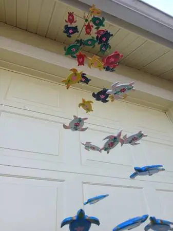 LARGE 30 WOODEN TURTLES HANGING MOBILE