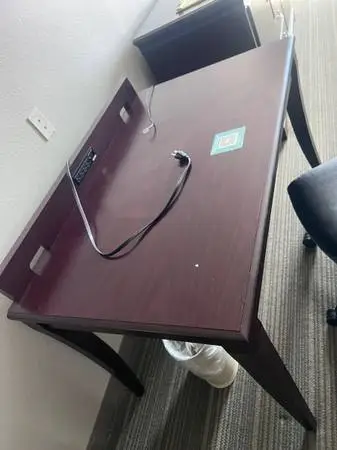 Small Hotel Style Desk With Built In Power Strip