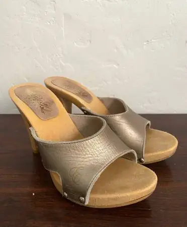 Vintage Metallic High Hill Sliders/Clogs, Size 6