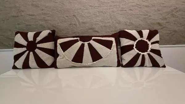 Unique Set of 3 Maroon and White Decorative Pillows
