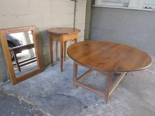 Matching Pine Drop Leaf Table, Side Table and Mirror Set
