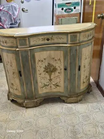 Hand-painted Italian demilune console cabinet