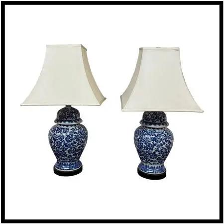 Blue & White Ginger Jar Table Lamps, Pair