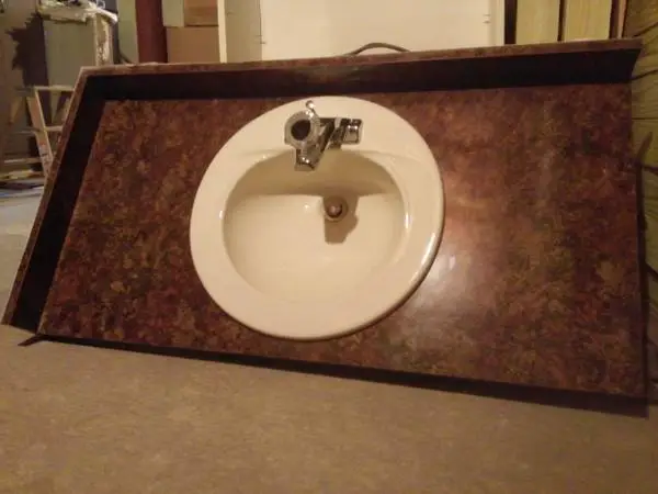█ BATHROOM VANITY TOP with sink, faucets and pipes. █