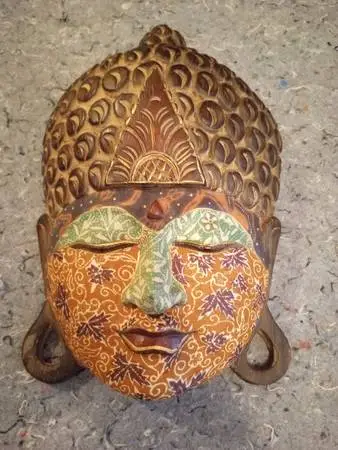 Balinese Hand Carved, Wooden Buddha, Face Mask