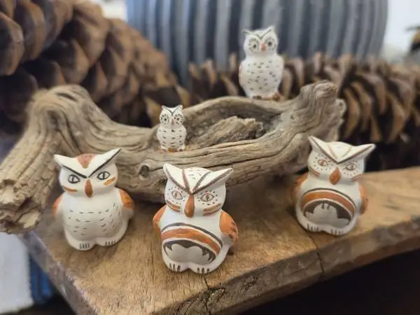 Authentic Signed Jemez Pueblo Pottery Owl Set by Lucy Yepa Lowden (1916-2005)