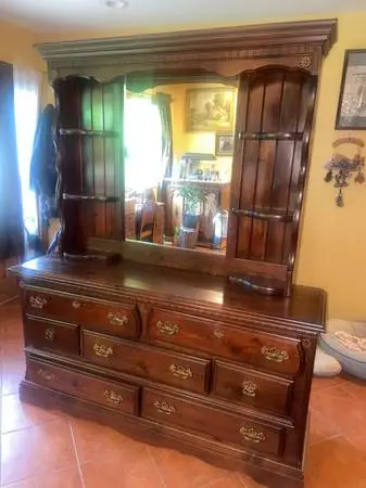 Vintage Wooden Dresser with Hutch Mirror