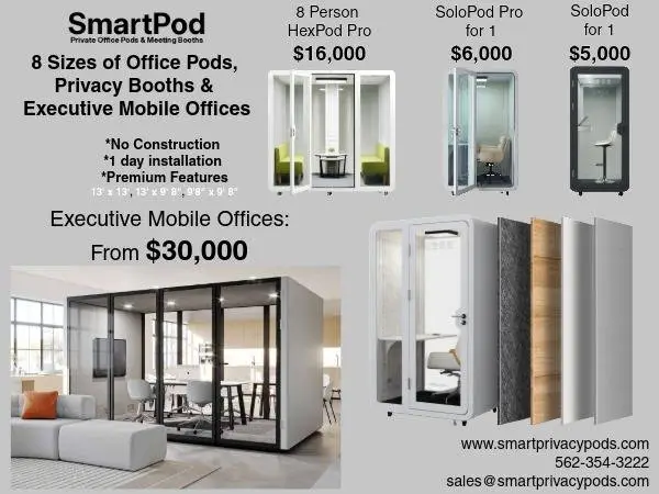 Office Pods, Privacy Booths, and Executive Mobile Offices- 7 Day Ship