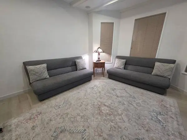 Set of 2 Gray Convertible Sleeper Sofas / Sofa Beds with Storage