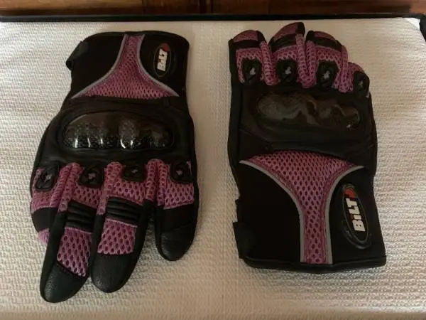 Womens BILT Black/Purple Leather/Mesh Hard Knuckles Riding Gloves XL