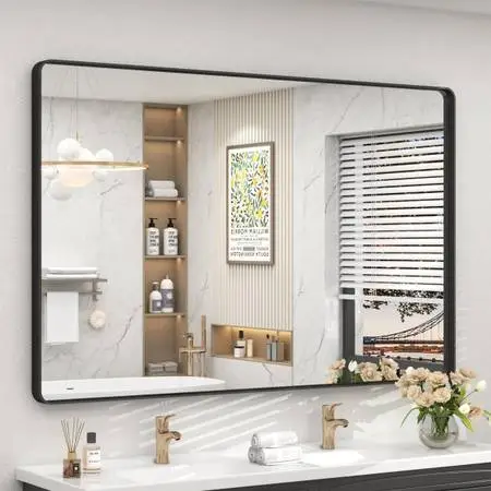 55x40 Inch Black Metal Framed Bathrrom Mirror