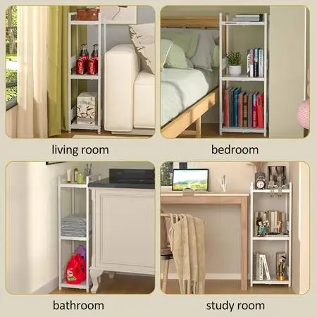 2 White Expandable Slim Storage Shelf, 3 Tier Metal Shelving Unit