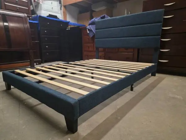 Modern Blue Upholstered Full Size Platform Bed Frame